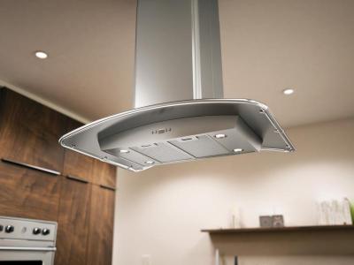 36" Zephyr Milano Island-Mount Chimney Range Hood with 715 CFM Internal Blower - ZMLM90BG