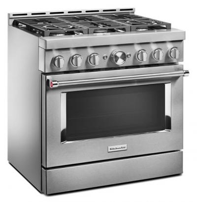 36" KithenAid 5.1 Cu. Ft. Smart Commercial-Style Gas Range With 6 Burners - KFGC506JSS