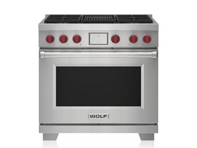36" Wolf 6.3 Cu. Ft. Dual Fuel Range with 4 Burners and Infrared Charbroiler - DF36450C/S/P/LP