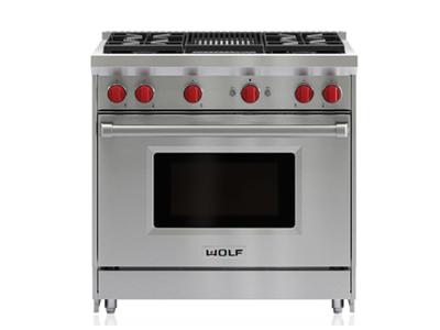  36" Wolf Gas Range with 4 Burners and Infrared Charbroiler  - GR364C-LP