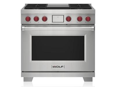 36" Wolf 6.3 Cu. Ft. Dual Fuel Range with 4 Burners and Infrared Griddle - DF36450G/S/P/LP