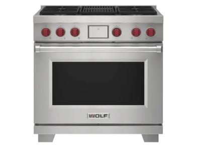 36" Wolf 6.3 Cu. Ft. Dual Fuel Range with 4 Burners and Infrared Charbroiler - DF36450C/S/P