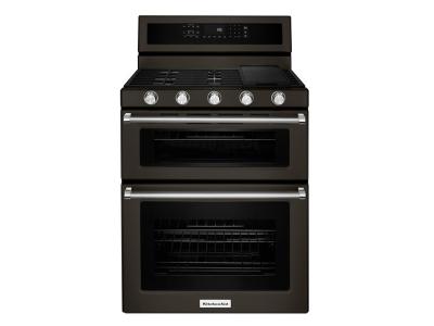 30" KitchenAid 6 Cu. Ft. Double Oven Convection Gas Range With 5 Burner - KFGD500EBS