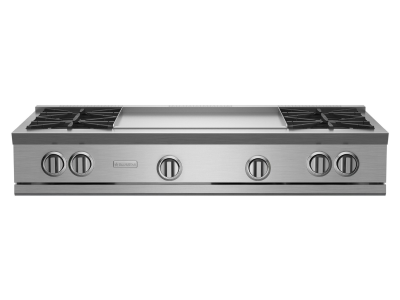 48" BlueStar RNB Series Natural Gas Rangetop with 24" Griddle in Stainless Steel Finish with Plated Trim - RGTNB484GV2PLT