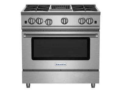 36" Blue Star RNB Series Natural Gas Range with 12" Charbroiler in Stainless Steel and Plated Trim - RNB364CBV2PLT