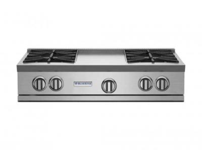 36" Blue Star RGTNB Series Gas Rangetop  with 12 Griddle in Natural Gas - RGTNB364GV2PLT