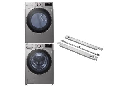 27" LG Front Load Washer and Electric Dryer and Stacking Kit - KSTK4-WM3850HVA-DLEX3850V