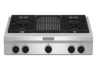 36" KitchenAid 4-Burner with Grill Gas Rangetop Commercial-Style - KGCU462VSS