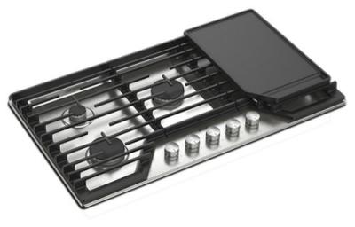 36" Whirlpool Gas Cooktop with 2-in-1 Hinged Grate to Griddle - WCGK7536PS