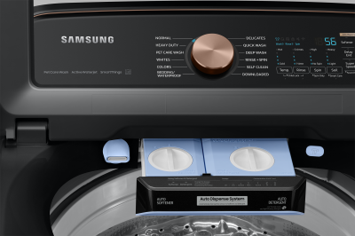 28" Samsung 6.2 Cu. Ft. Top Load Washer with Auto Dispense System in Black Stainless Steel - WA54CG7550AVA4