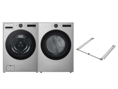 27" LG Front Load Washer and Electric Dryer with stacking Kit - KSTK4-WM5500HVA-DLEX5500V