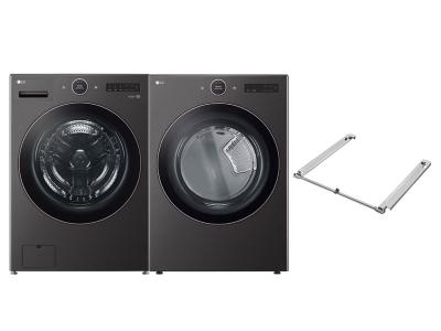 27" LG Front Load Washer and TurboSteam AI Dry Dryer and Stacking Kit - KSTK4-WM6500HBA-DLEX6500B