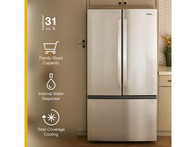36" Whirlpool 31 Cu. Ft. French Door Refrigerator with Interior Water Dispenser - WRFF3336SZ