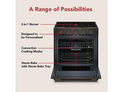 30" KitchenAid 5.0 Cu. Ft. Smart Slide-in Gas Range with Convection Cooking Modes and 2-in-1 Burner - KSGS530SBE