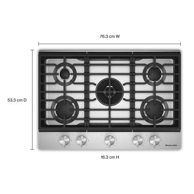 30" KitchenAid Gas-on-Metal Cooktop with an Integrated Wok Grate - KCGK530SSS