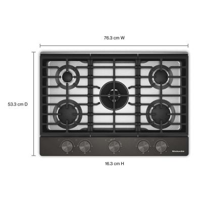 30" KitchenAid Gas-on-Metal Cooktop with an Integrated Wok Grate - KCGK730SBE
