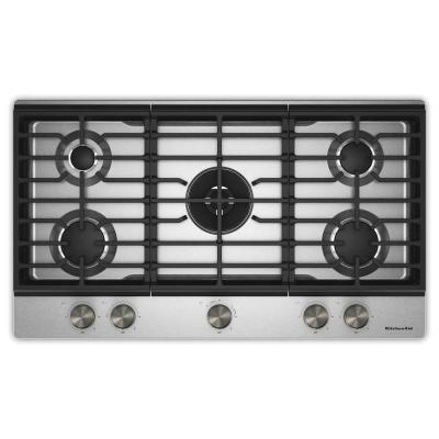 36" KitchenAid Gas-on-Metal Cooktop with an Integrated Wok Grate - KCGK736SSS