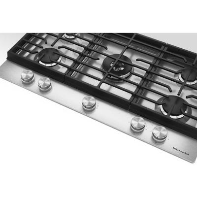 36" KitchenAid Gas-on-Metal Cooktop with an Integrated Wok Grate - KCGK736SSS
