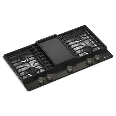 36" Kitchenaid Gas-on-Metal Cooktop with an Integrated Wok Grate - KCGK736SBE