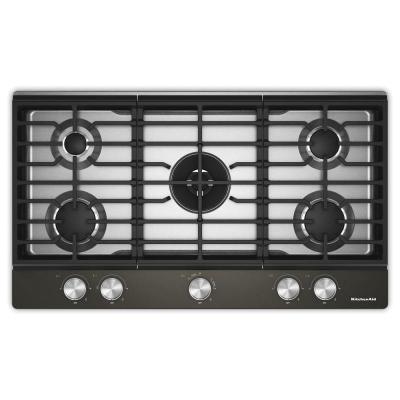 36" Kitchenaid Gas-on-Metal Cooktop with an Integrated Wok Grate - KCGK736SBE