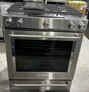30" KitchenAid 7.1 Cu. Ft. 5 Burner Dual Fuel Convection Front Control Range With Baking Drawer - YKSDB900ESS