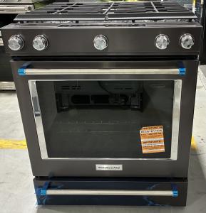 30" KitchenAid 5.8 Cu. Ft. 5 Burner Gas Convection Front Control Range - KSGG700EBS