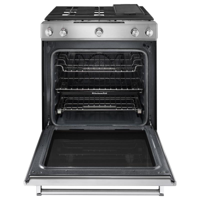 30" KitchenAid 6.5 Cu. Ft. 5 Burner Front Control Gas Convection Range With Baking Drawer - KSGB900ESS