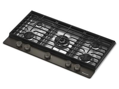 36" KitchenAid Gas Cooktop with 5 Burners and Integrated Wok Grate - KCGK536SBE