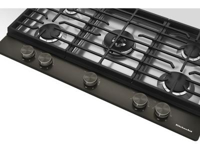 36" KitchenAid Gas Cooktop with 5 Burners and Integrated Wok Grate - KCGK536SBE