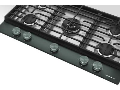 36" KitchenAid Gas Cooktop with 5 Burners and Integrated Wok Grate - KCGK536SJP