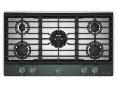 36" KitchenAid Gas Cooktop with 5 Burners and Integrated Wok Grate - KCGK536SJP