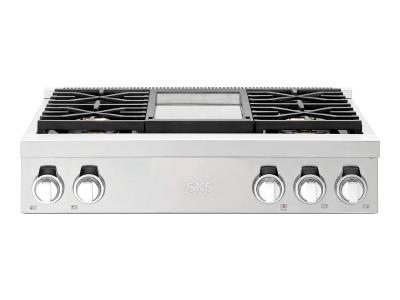36" Signature Kitchen Suite Gas Pro Rangetop 4 Burners and Griddle - SKSRT360GS